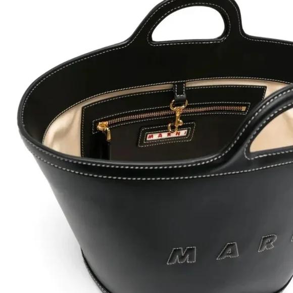 Marni Small Black Leather Tote Handbag NWT - Picture 5 of 8